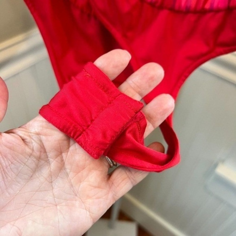 Lovers + Friends Red Striped Silky Bodysuit Small Adjustable Straps - Picture 9 of 13